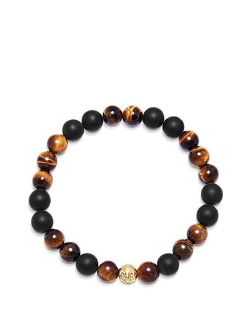 Nialaya Men's Beaded Bracelet Men's Wristband with Matte Onyx and Brown Tiger Eye